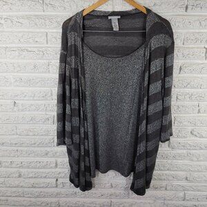 Catherines Liz & Me 3X 26W 28W Tunic Black Silver Metallic Sparkle BLA168E